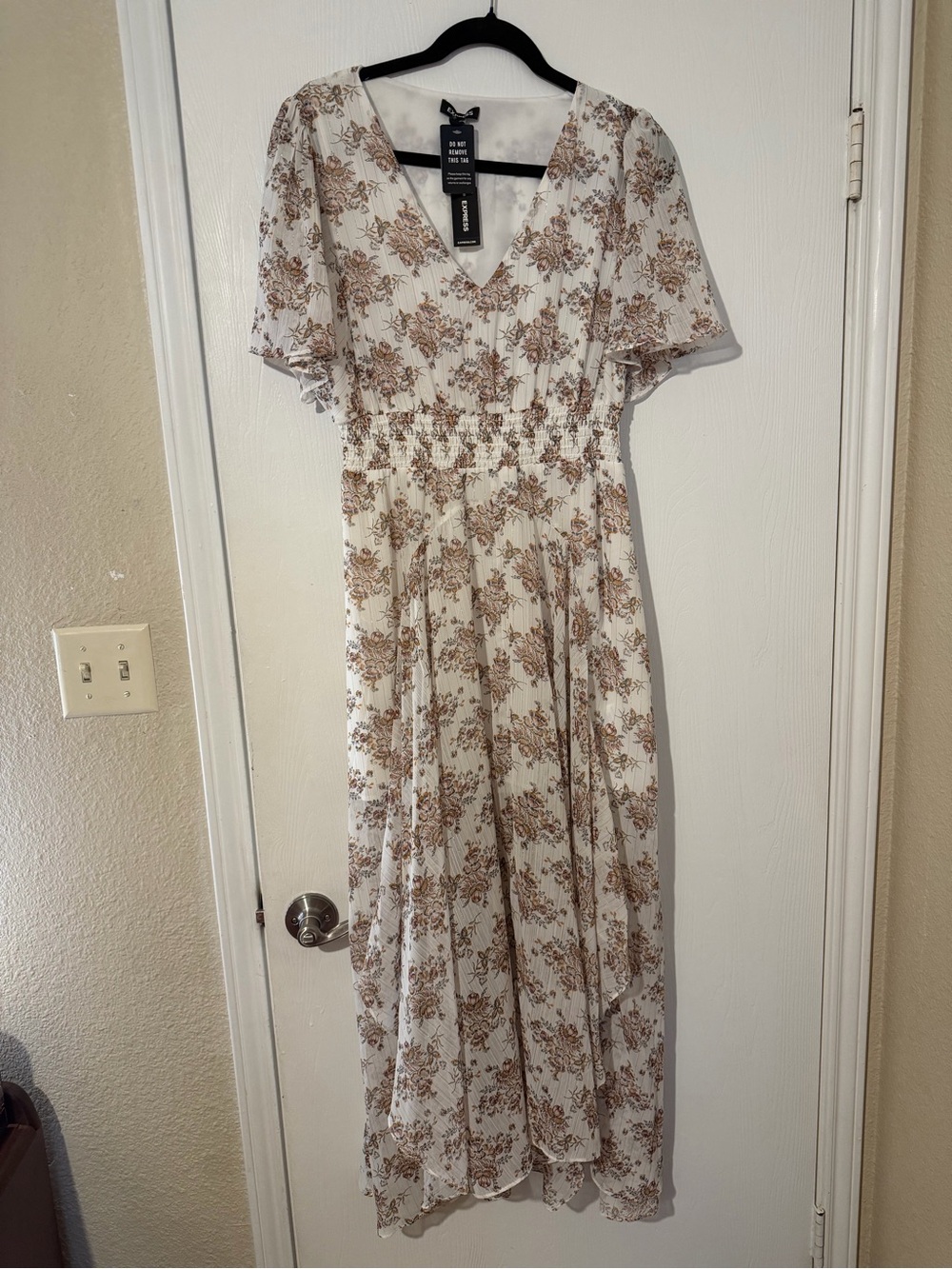 Express Cream Maxi Dress with Brown Floral Print